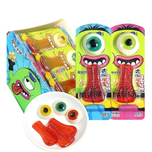 Lunaeturn Caramelle Gommose Mostro & Occhio – 9g x 30Bustine | Divertenti Forme di Lingua di Mostro e Bulbo Oculare Occhi Divertimento Fruttato E Acido Non Solo Per Halloween