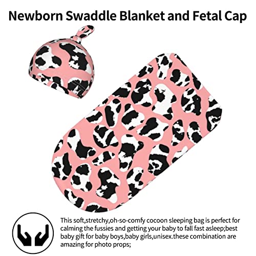 Pink Cow Print Baby Swaddle, Swaddle Me 0-6 Month, Baby Stuff, Newborn Swaddle Blanket Soft Stretchy With Beanie Hat, Nested Bean Swaddle 03 #TOP1