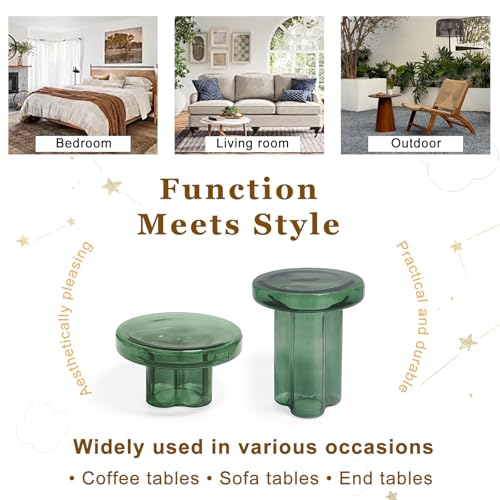 Image of Round Glass Coffee Table for Living Room,Small Modern Center Table, Minimalist Solid Glass Accent Piece for Apartment or Lounge, Minimalist Coffee Table(Grey Green,W14.96*H18.5in)