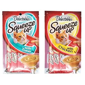 Delectables Squeeze Up Hartz Cat Treats Variety Pack Bundle of 2 Flavors (Tuna, Chicken; 2.0 oz Each)