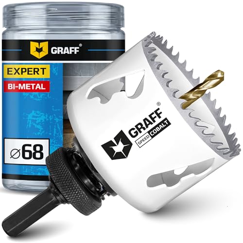 Sega A Tazza Trapano Bi-Metallica 68mm - Fresa a Tazza 8% cobalto (con Adattatore Esagonale e Punta di Centraggio) - Sega a Tazza per Legno Muro Cartongesso Metallo Acciaio Inossidabile GRAFF