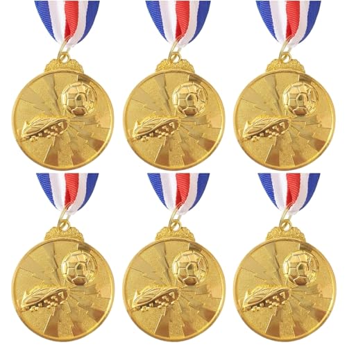 QiiWuic 6 Pcs Football Medals Player of the Match Trophy Awarding Winners in Youth Football Tournaments Recognising Achievements in School Sports Days Medals with Ribbons
