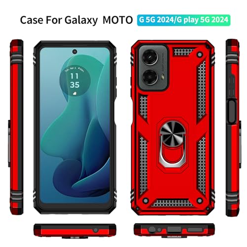 for Moto G 5G 2024 Case: with Screen Protector - Military Grade Protective Cases with Finger Ring Holder Kickstand for Motorola Moto g 5G 2024(Red) by Yiakeng - Used condition - Image 4