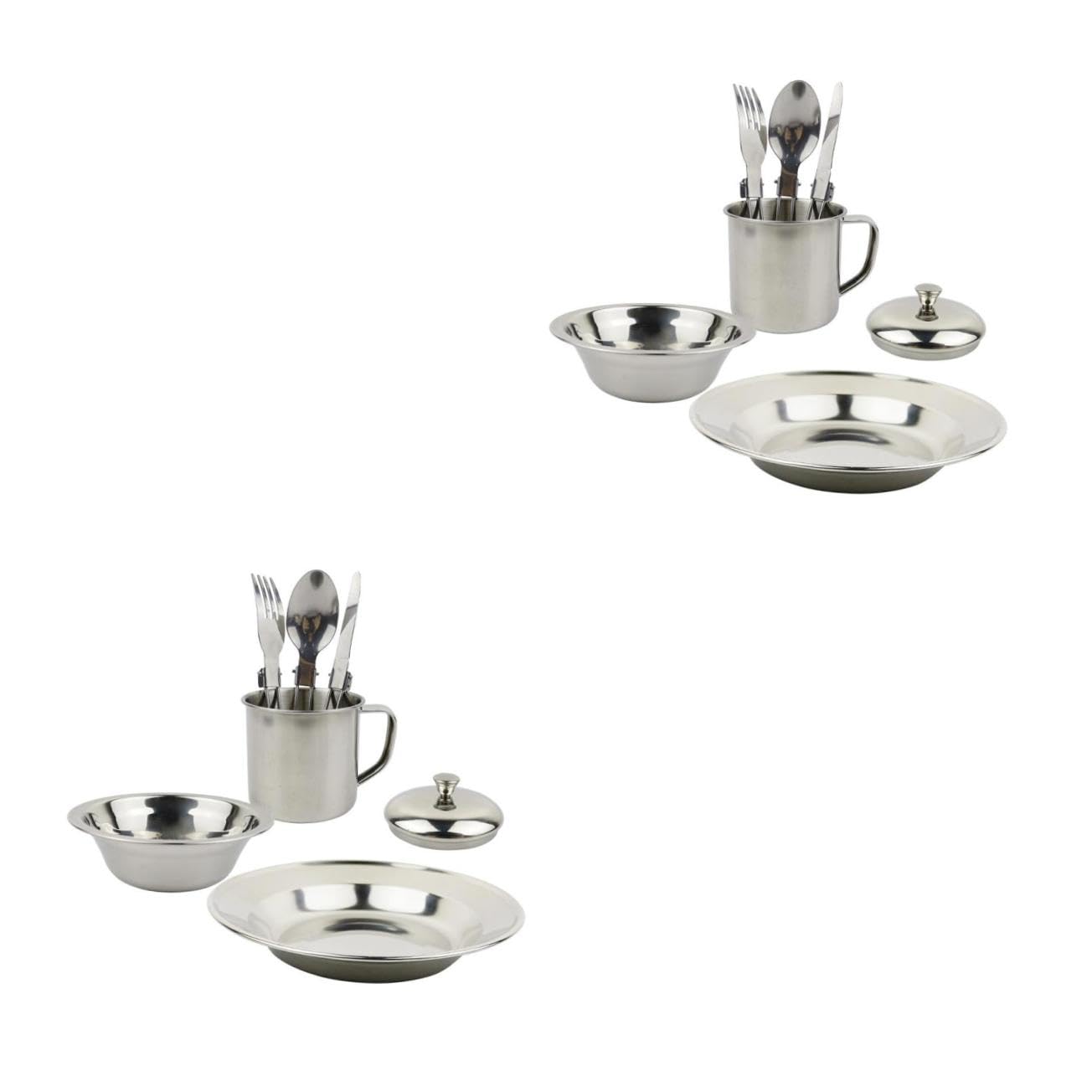 Mipcase 2 Ensembles Combinaison Vaisselle Camping Couteau Camping Set Vaisselle Camping Couteau de Camping ustensiles de Cuisine de Camping marmites de Camping Acier Inoxydable Silver