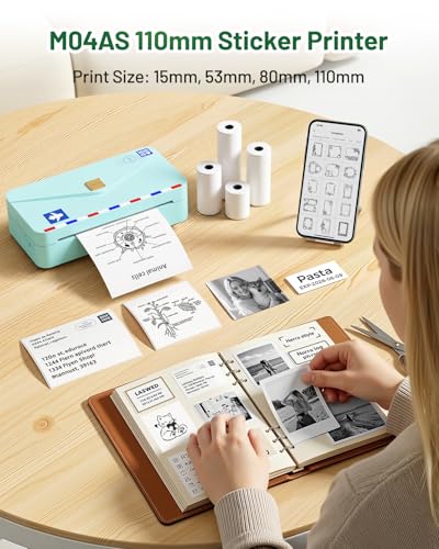 Miniatura 3 de Phomemo Mini Impresora - M04as 4 Impresora Térmica Móvil Bluetooth 15 53 80 110mm De Ancho De Impresión, 304dpi Compatible Con Ios Android, Para Documentos, Fotos, Notas, Etiquetas, Pegatinas Verde