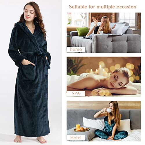 Zakasa Hooded Robes For Women Long Plush Fleece Bathrobe Soft And Warm Navy Blue/Xl #TOP4