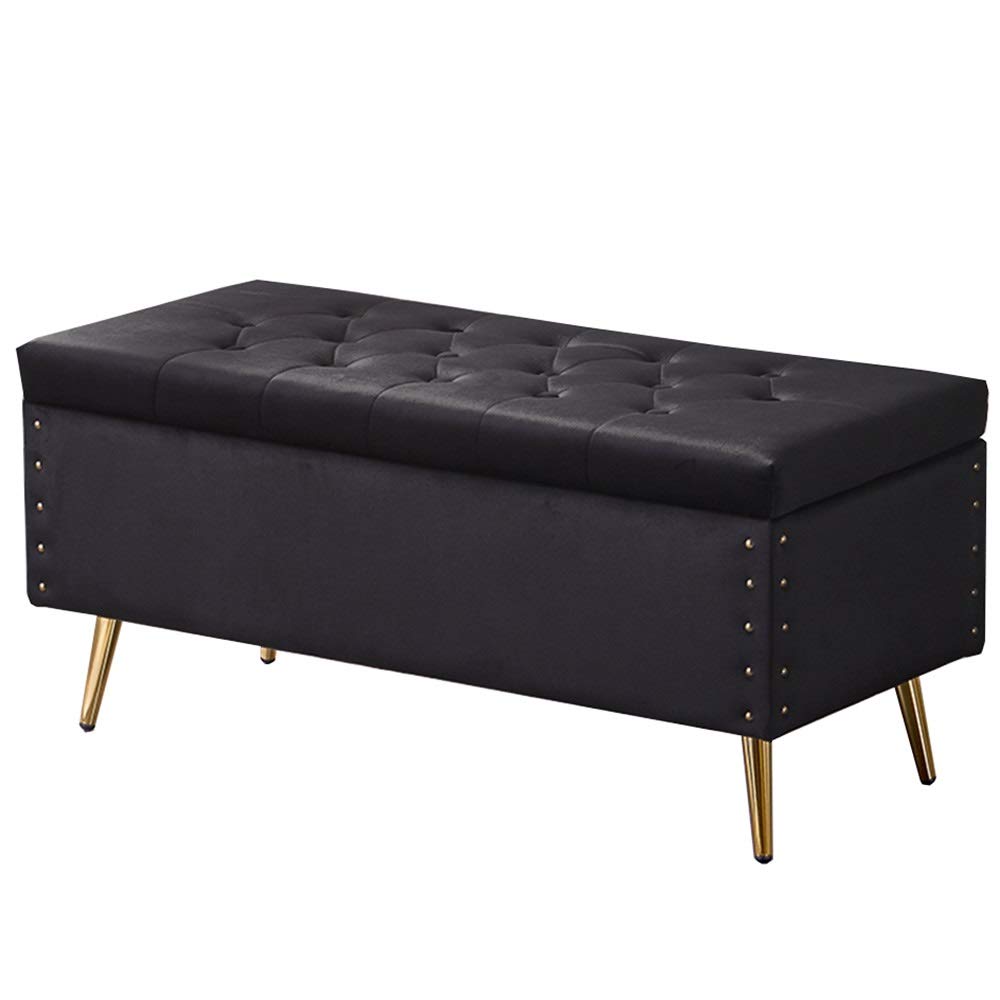 Tabouret à langer pliant avec coffre grande capacité en velours noir 60cm de large