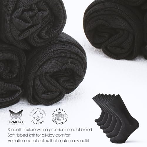 Dress Crew Socks Diabetic Socks for Men & Women Extra Wide Non-Binding Super Soft Modal Blend Thin Black Socks, 6-Pack3