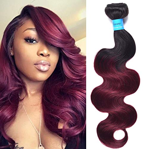 Black to Red Wine T1B/99J Ombre Brazilian Body Wave 3 Bundles Two Tone Color Human Hair Weave 8A Cheap Virgin Brazilian Hair (20 22 24 inch, T1B/99J)