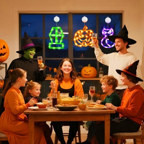 Smilfree Halloween Deko Fenster, 3 LED Fensterlichter Sarg Kürbis Katze – Ansicht 6
