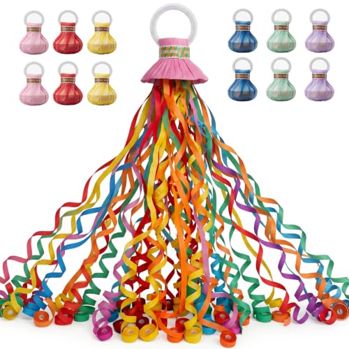 Image of 12Pack Hand throw Streamer Poppers 6 Color Mix No Mess Confetti Poppers，Party Poppers No Mess Streamers Easy to Clean Ideal for Celebrations Birthday and Festival