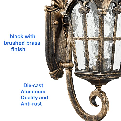YUBOLE Outdoor Wall Lights for House Exterior Light Fixture for Front Porch Patio Garage Entryway with Hammered Textured Glass, Antique Brass by YUBOLE - Used condition - Image 7