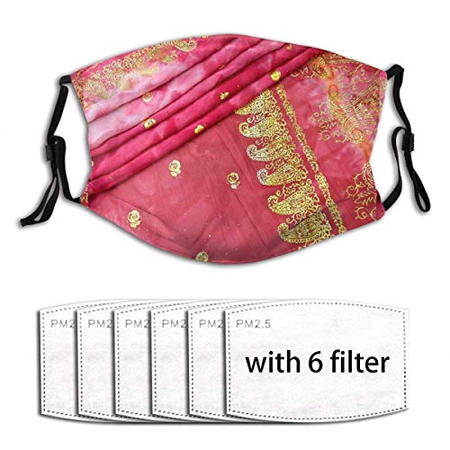 Cerise Pink Gold an Indian Sari Bride Wedding Gown Men Women Adjustable Earloop Face Cover Anti Pollution Washable with 6 Filters