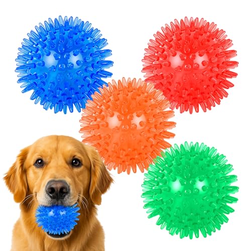 Greacesrio 4 Pack Squeaky Dog Ball Toys, Dogs Chew Spiky Ball, balles couinantes pour Chiens, Jouet de Piscine pour Chien Flottant, Jouets à mâcher de Chien...