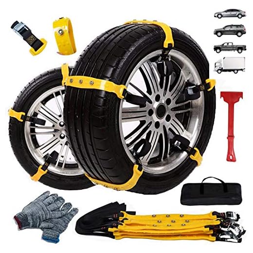 Anti Slip Snow Chains for Car SUV Adjustable Universal Chains 10 Pcs Emergency Snow Tire Chains Safety Emergency for Ice, Snow,Mud,Sand Tire Chains 7.2-11.6'' Easy to Install
