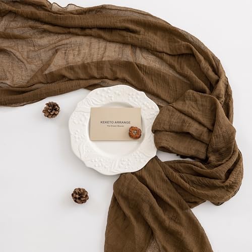 Image of 2Pcs Coffee Cheesecloth Table Runner 120 Inches for Party Home Decor | Ideal for wedding baby shower bridal shower birthday engagement party,or adding rustic boho charm to daily home.