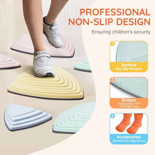 Image of VEVOR Balance Stepping Stones for Kids, 6 PCS, Up to 220 lbs, Non-Slip Toddlers Sensory Stepping Stones, Obstacle Course Coordination Game Toys Indoor or Outdoor Play for Children Aged 3 4 5 6 7 8+