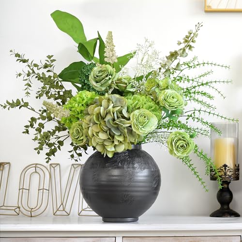 Image of FiveSeasonStuff Elegant Green Artificial Bouquet-Hydrangea, Rose & Camellia Blooms with Baby's Breath and Greenery Stems for Vases, Centerpieces, Weddings & Home Styling