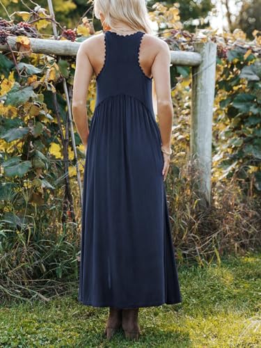 Women's Maxi Dress Summer Sleeveless Crewneck Swing Sundress Casual Loose Long Dresses with Pockets3