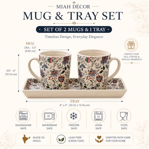 Image of Miah Decor Ceramic Coffee Mugs Set with Serving Platter, Handmade Stoneware