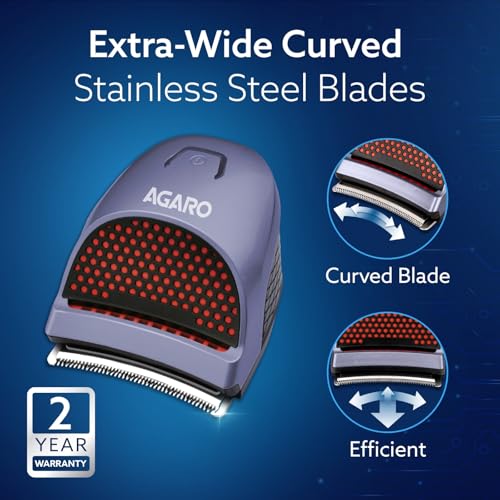 Image of AGARO Hair Clipper Cordless, waterproof trimmer with curved blades and 4 combs (3, 6, 9, 12mm) Perfect for self-haircuts, grooming, and easy cleaning 1717