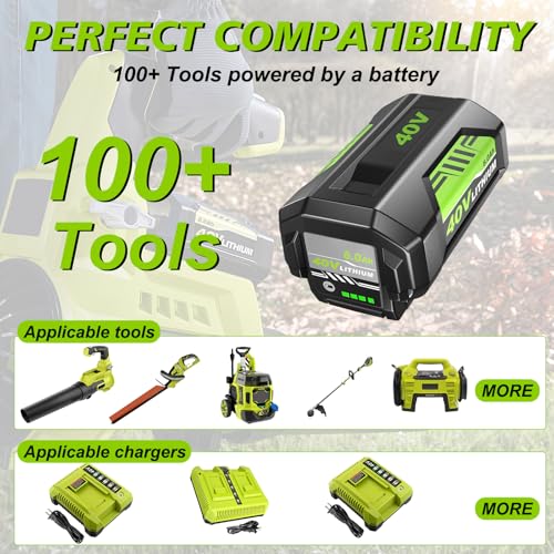 Image of 2Pack 6000mAh Lithium Battery Replacement for Ryobi 40V Battery and Charger | Compatible with Ryobi 40 Volt Batteries OP40401 OP4026 OP4030 OP4050 OP40601 Cordless Tools, LED Indicator Lights