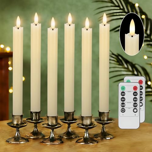 Image of JOIONE Ivory Flameless Taper Candles with Remote, 6 Pack Flickering Tapers | Real Wax LED, Battery Operated, Flickering Flame, Remote Control, Safe Home Decor for Living Room and Dining Table
