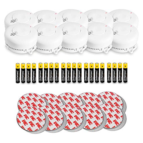 10er Set Rauchmelder – 5 Jahre Batterie Brandmelder/Feuermelder inkl. Magnethalterung DIN EN14604, Weiß