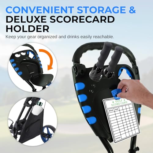 Image of SereneLife Golf Push Pull Cart - Lightweight, Foldable, Bag Holder with Adjustable Handle, Caddy Accessories, Compact Folding Golf Trolley for Travel