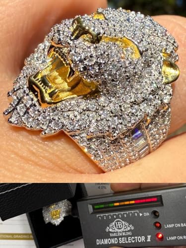 Gold Moissanite Lion Ring for Men – 14k Gold Vermeil Over 925 Silver – 3.15ct VVS D Iced Hip Hop Ring – Heavy 3D Lion Head Pinky Ring2