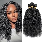 Curly Bundles Human Hair Kinky Curly Human Hair Bundles 100% Unprocessed Brazilian Virgin Hair Quick Weave Curly Hair Extensions for Women Double Weft Natural Black 12 14 16 Inch