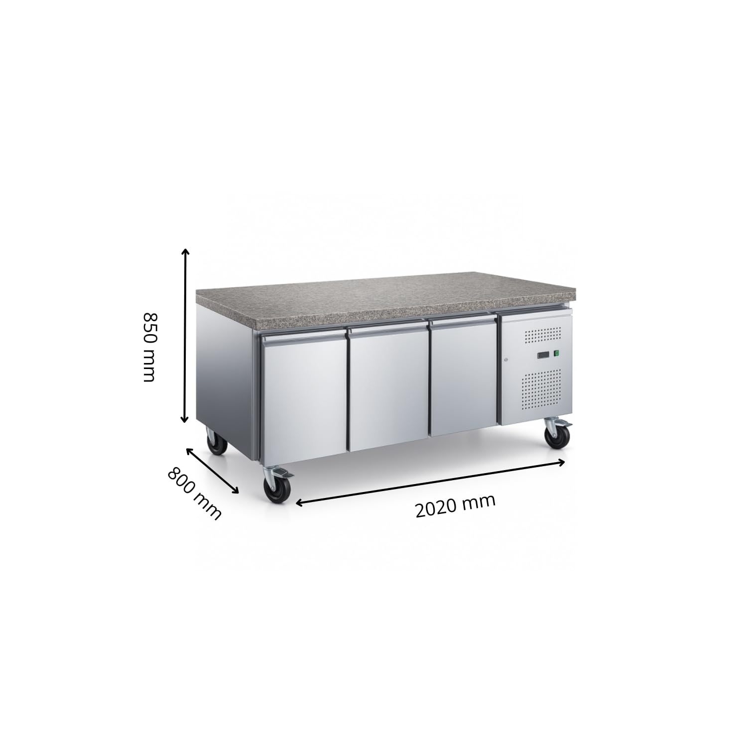 Tour Pastelero Refrigerado Positivo Ventilado 3 Puertas - Plan de Trabajo Granito - 448L - Tropicalizado