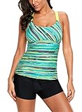 Jersri Women Tankini Tops,Multicolor Printed Strappy Racerback Swim Tops,Without Bottoms