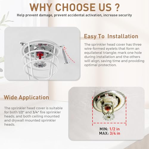 Image of 2 Pcs White Fire Sprinkler Head Guard Cover,Durable Fire Spirnkler Head Guards for Both 1 /2 inch & 3 /4 inch Fire Head,Guard for Fire Head for Protecting Flush Mount /Side Wall /Pendent Head Semi