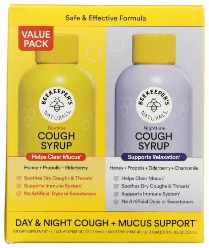 Image of Beekeeper's Naturals Honey Cough Syrup for Adults, Day & Night Value Pack