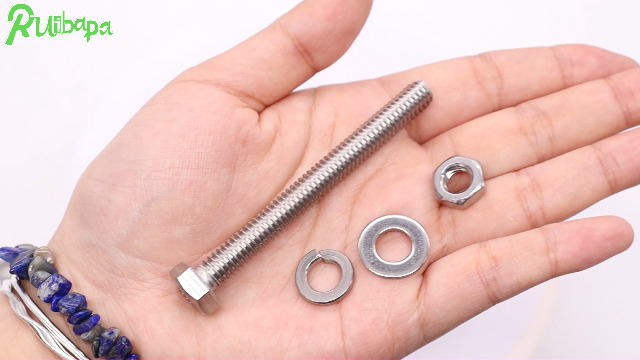 Image of 6 Sets 5 /16-18 x 3 inch Stainless Steel Hex Head Screws Bolts, Flat, Nuts & Lock Washers,Hex Bolts 18-8(304) Full Thread