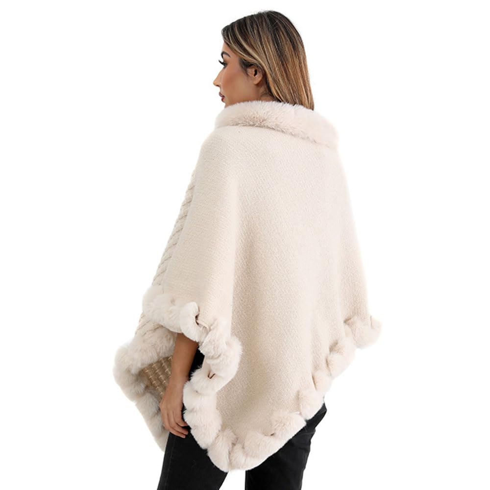 Suéteres de Piel abrigados de Cinco Puntas para Mujer, Poncho Tipo Chal Liso para otoño e Invierno.