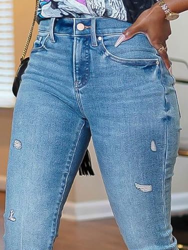 Flamingals Bootcut Jeans for Women High Waist Causal Split Hem Ripped Wash Detail Jeans3