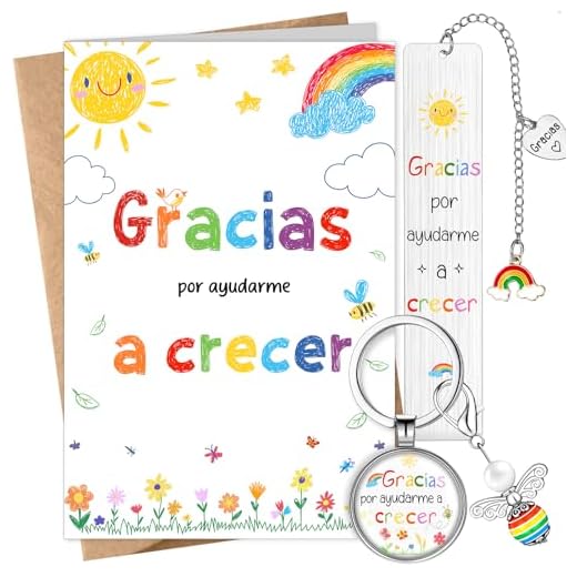 Jadive 4 Piezas Regalos para Profesores Gracias por Ayudarme a Crecer Llavero de Profesor Marcadores De Libros Maestros Tarjeta Gracias sobre Regalo de Educador para Temporada de Graduación o Navidad