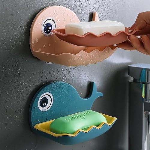 Image of BEYOND BASIC Soap Stand Holder for Bathroom Kitchen Sink Magic Stickers Wall Mounted (Pack of 1 Pcs) Soap Dish Holder, Fish Design Random Color(Plastic)