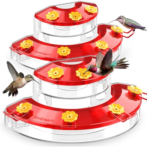 Birdream 2 Pack Window Hummingbird Feeders with Strong Suction Cups & 7 Feeding Ports Easy to Refill and Maintain Gift for Bird Lover Plastic Bird Feeder 10oz Per Pack - Red