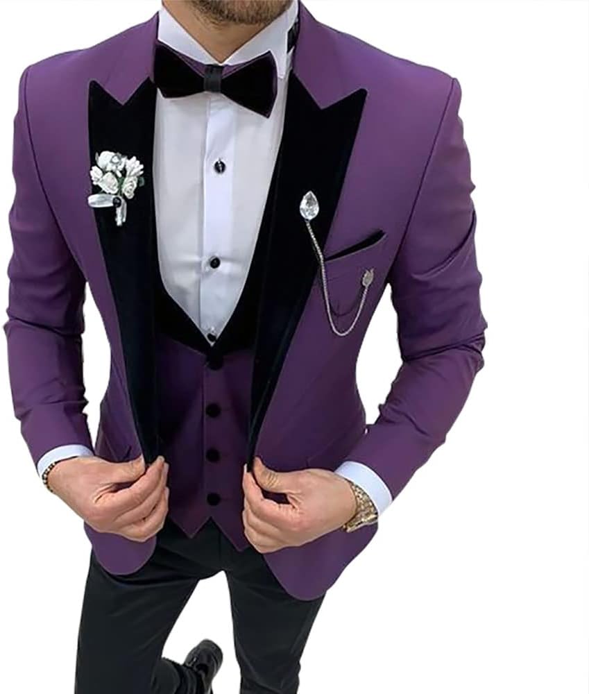 Gental Mens 3 Pieces Slim Fit Wedding Suit Dress Dinner Suits Tuxedoes Blazer Vest Pants Evening Dress