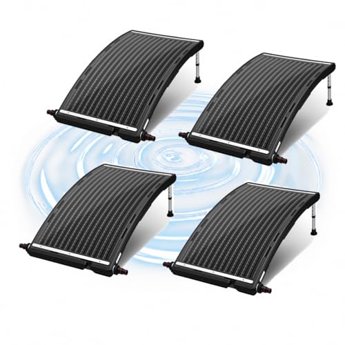 Bamgoten 4 Pack 2026 New Upgraded Solar Pool Heater, with 8-Adjustable Support Feet, Curved Design Pool Heater for Above-Ground and Inground, Includes 8 Adapters, 8 Hoses & Clamps, 8 Plumber Tapes