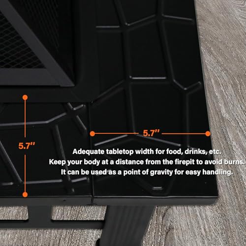 32 Inch Fire Pit Table with Fire Poker & Spark Screen, Outdoor Burning Fire Pits, 3 in 1 Metal Square Firepit Stove for Outside Heating, Bonfire Party, Camping, Patio, Garden - Image 3