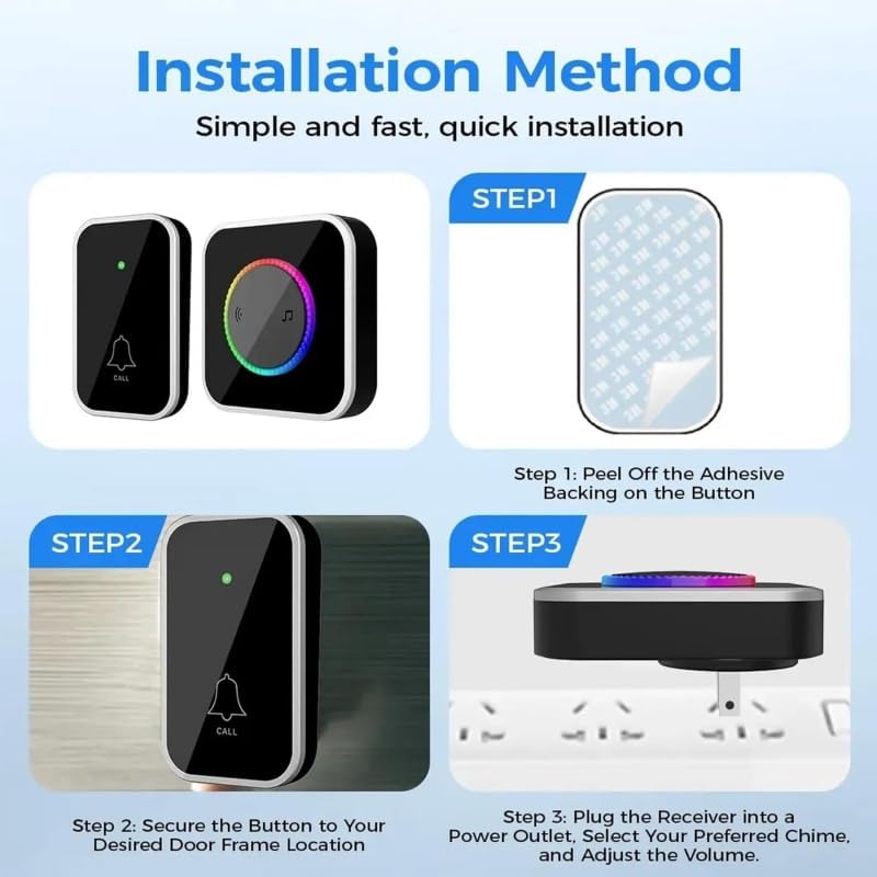 Smart Doorbell With Flashing Light, Deaf Doorbell Flashing Light, Wireless Doorbells For Home, Waterproof, 45 Chimes, Colorful Led, For Home Office Apartment Classroom (2 Receiver 1 Button)