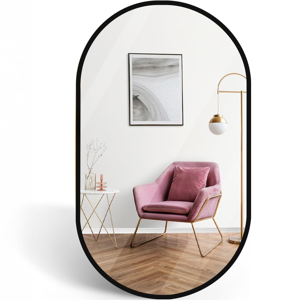 Marctani Specchio Ovale da Parete con Cornice in Metallo - Specchio Ovale Bagno Moderno e Decorativo per Ingresso, Soggiorno e Camera