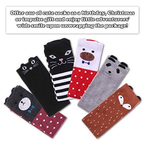 Image of FNOVCO Girls Knee High Socks Cartoon Animal Patterns Cotton Over Calf Socks