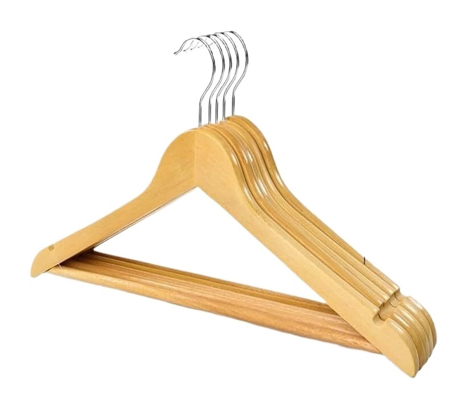Wooden Coat Hangers with Non Slip Pant Bar with Notches Swivel Hook(Natyral wood color,5pcs)
