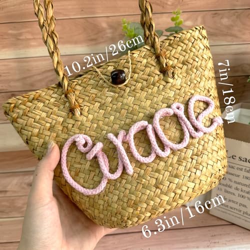 Custom Straw Tote Bag Personalized Mini Basket Bag with Woven Name Beach Bag for Wedding Bridal Shower Easter