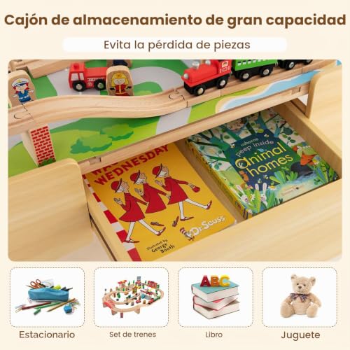 Mesa de juego de madera FANTASK con tablero reversible resistente para cuarto infantil 4